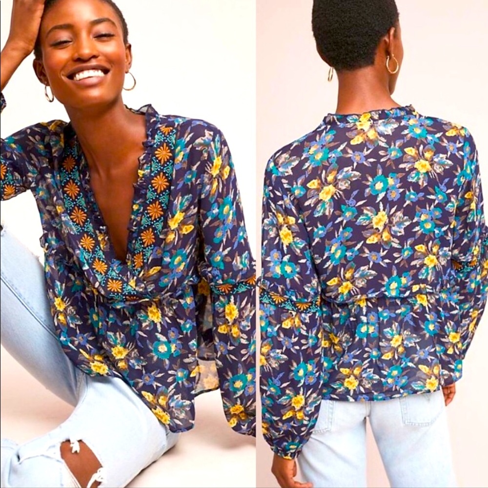 Anthropologie Meadow Rue Strasser Floral Blouse Sz XS